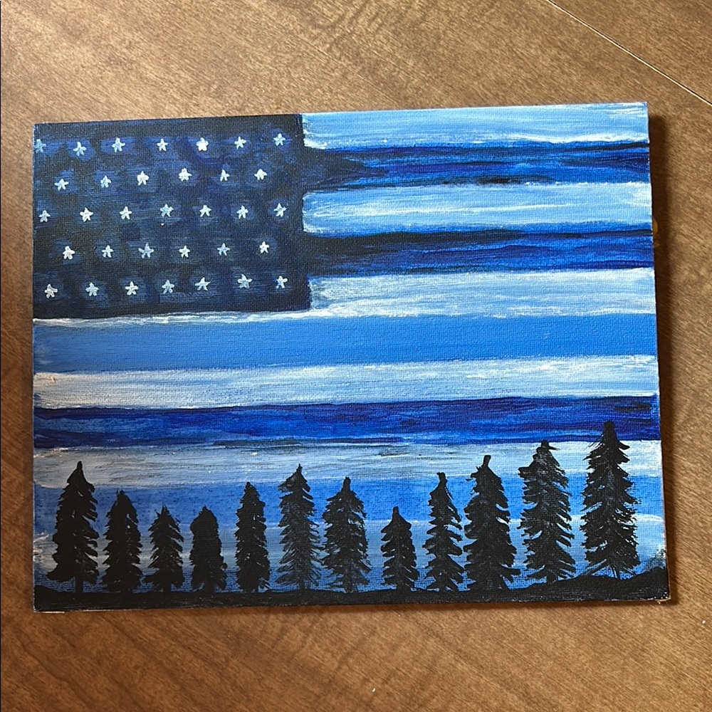 Blue and Black American Flag Canvas Art